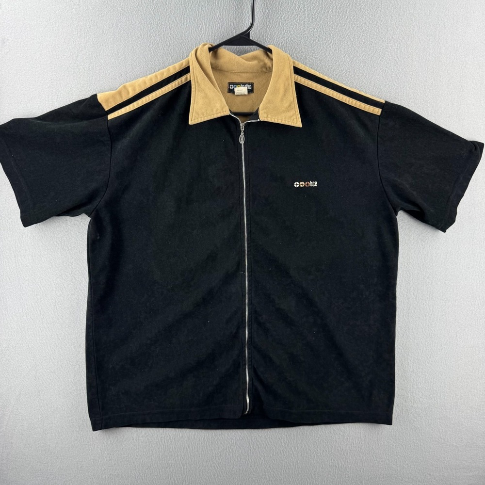 Vintage BC Ethic Shirt Mens Large Black Velvet Full Zip 90s Y2K Rave